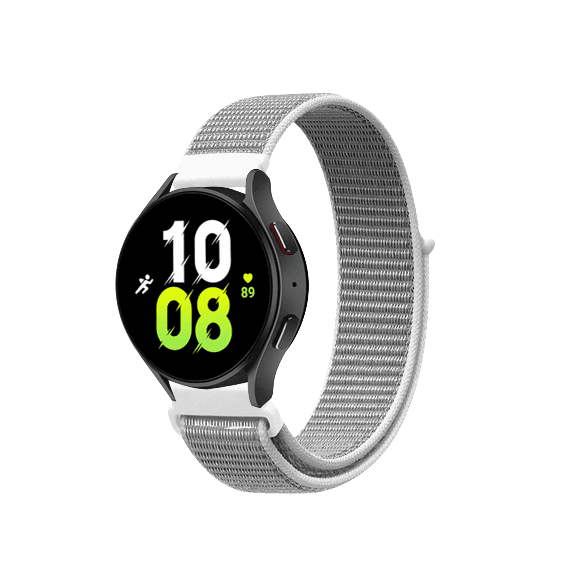 Trail Textilarmband in Weiß-Grau – atmungsaktives, kontrastreiches Sportarmband mit Klettverschluss für 20 mm Smartwatches